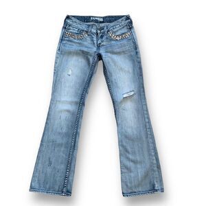 Y2K Express Stella Bootcut Jeans Low Rise Medium Wash Stud Detail Distressed
